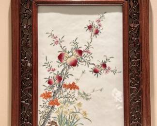 Antq Qing Dynasty Porcelain Plaque "Spring Lotus"