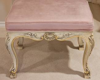 Louis XV Ottoman w/ Pink Chenille Upholstery, 2/3