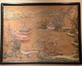 Chinese Palace Landscape on Board Panels in Frame