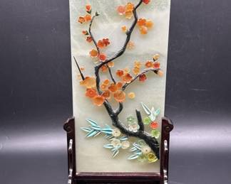 3D Plum Blossom Tree on Panel in Wooden Stand