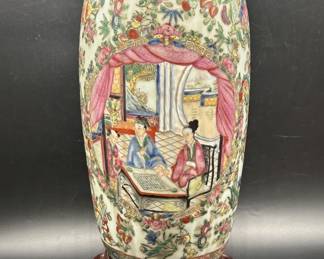 Chinese Rose Medallion Lidded Jar on Stand