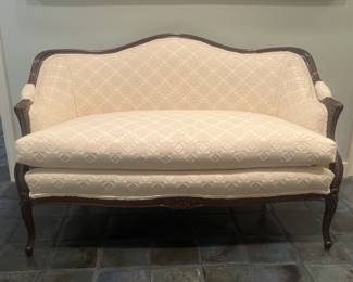 Antique Victorian Settee, Carved Walnut Frame 