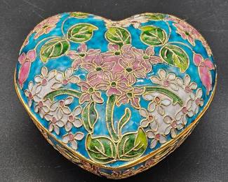 Asian Cloisonné Heart-Shaped Trinket Dish 