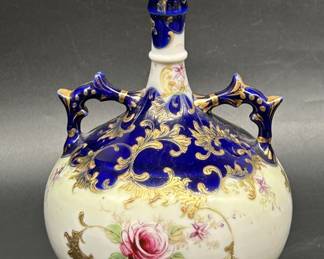 Antique Cobalt Blue & White Vase w/ Gold Accents