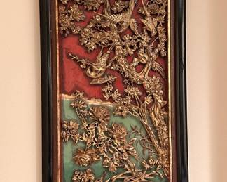 Vintage Chinese Giltwood Carved Wall Panel Hanging
