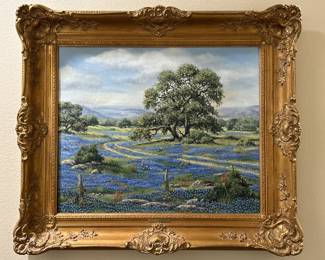 Original Bluebonnet Painting in Ornate Gilt Frame