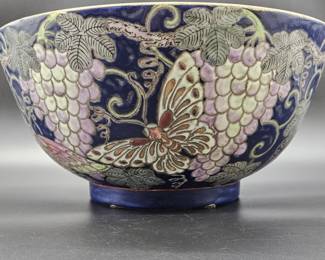 Chinese Cloisonné Butterfly & Grapes Footed Bowl