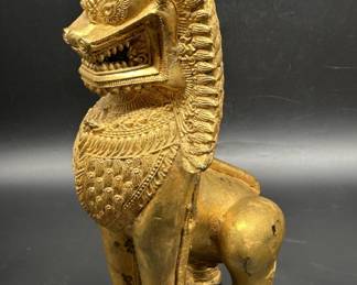 Vtg. Heavy, Gilded Cast Iron Foo Dog Statue, 1/2