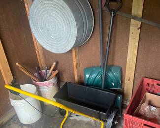 Galvanized Tub , shovel & seed spreader