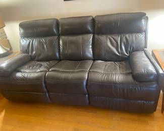 Flex Steel Electric Leather Reclining Sofa, Dark Brown, 5 years old