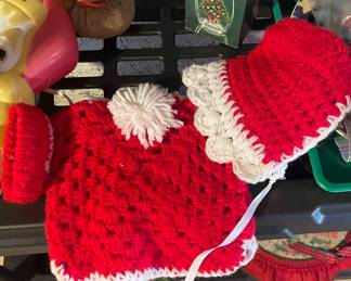 Nice Crocheted Christmas Baby Sweater & Hat