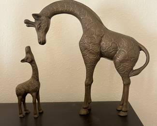 Vintage Brass Giraffe Momma and Baby