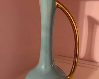 Vintage Mid-Century Blue and Gold Bud Vase 