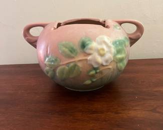 Roseville White Rose Pink Pottery Bowl 