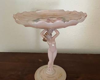 Vintage Cambridge Crown Tuscan Charleton & Roses Handpainted Nude Shell Compote