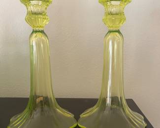 Tiffin Vaseline Glass Candlestick's 