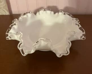 Fenton Silver Crest Milk Glass Ruffled Bowl