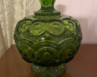 LE Smith Glass Moon And Stars Compote Green Pedestal Candy Dish