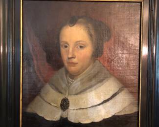 Label on back identifies this antique oil on canvas portrait as a member of the Shermerhorn family of Nyack, NY. Dutch 1600s. Purchased from Antique dealers in Nantucket, Massachusetts