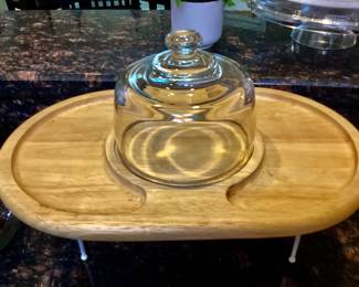 Wood Cheese Board with Glass Dome