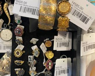 18k Gold Multicolored Bracelet, 14k Chinese Bracelet (BL), 14k Spanish Coin Ring, 18k Blue Stone Ring