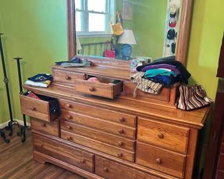 Athens Furniture Dresser with Mirror
Great condition!
63” long x 18” deep x 32” to top of dresser, 39” tall to top of little shelf on top of dresser, 72” to top of mirror.
Mirror is removable from base, the little shelf on top is removable as well

**We have the matching tall dresser and armoire for sale as well