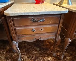 Marble topped end table with drawer (sold as is)