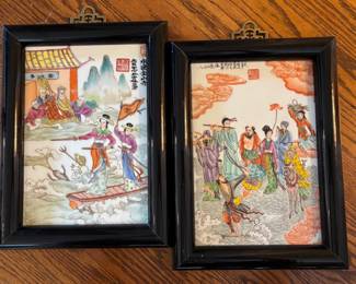 Chinese Hand Lacquered Tile Scenes