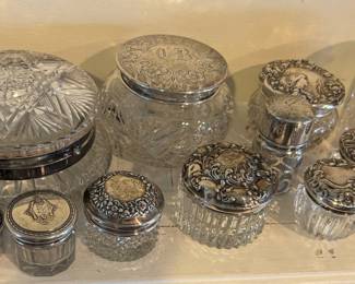 Antique Sterling and Glass Vanity Jars