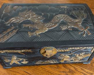 Chinese Lacquered Dragon Chest or Jewelry Box