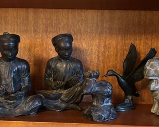 Seated Buddha - Scholar and the Scribe- Carved Moose Soapstone-Crane - Carved Lion and Mercury Bronze