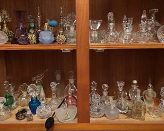 Quite a Collection of Glass and Crystal Perfume Bottles