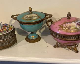 Antique porcelain covered boxes