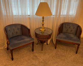 Cain back barrel chairs blue. $125.00 each
26”w 18”d 28”t