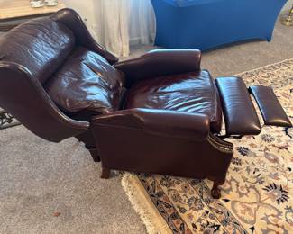 Leather recliner “ Gardberg’s” has matching sofa 900.00 set or $400.00 for recliner.    32”w 31”d 40”t