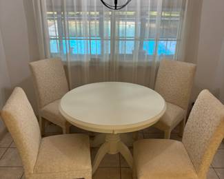Round Wood Kithen table 4 chairs $250.00
Tbl: 42”diameter 30.5”t
Chr: 19” w 20”d 39”t