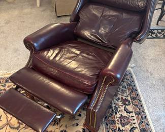 Leather recliner “ Gardberg’s” has matching sofa 900.00 set or $400.00 for recliner.    32”w 31”d 40”t