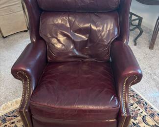 Leather recliner “ Gardberg’s” has matching sofa 900.00 set or $400.00 for recliner.    32”w 31”d 40”t