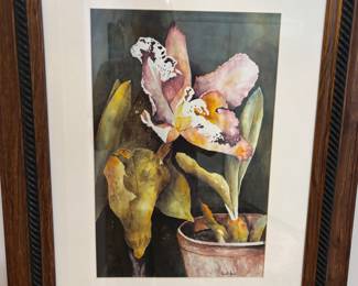 Anna Kern watercolor Amaryllis $150.00.    24”w 30”t