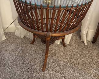 MCM Rattan Fish trap side table. Franco Albini  $ 175.00. 20.5”diameter 22”t