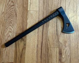 Decorative Tomahawk Axe – Blackened Steel Head with Heart Cutout & Studded Wooden Handle