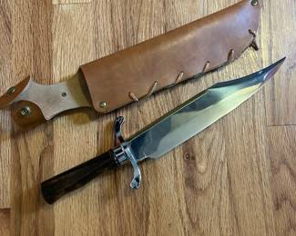 Custom Handmade Bowie Knife – Repurposed Saladmaster Blade, Pentagram Guard, Wood Handle & Leather Sheath (USA Made)