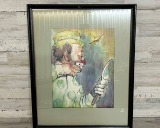 W. Courtland Butterfield “Clown with Mirror” Signed & Numbered Print – 9/200 – 1967 – Framed Bucks County Art