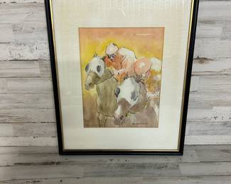 C. Butterfield Original Watercolor Horse Racing Art – Jockeys & Horses – Signed & Framed