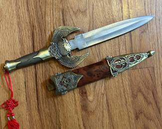Decorative Eagle Dagger with Ornate Sheath – Stainless Steel Blade, Etched Brass Detailing, Made in China