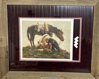 Howard Terpning “Watching the Column” Framed Western Art Print – Rustic Wood Frame 28x24