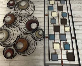 Set of 2 Modern Abstract Metal Wall Art Sculptures – Circles & Squares Geometric Decor