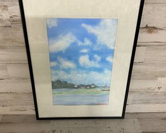 Signed Schuyler Watercolor Landscape – Blue Sky & Coastal Scene 1998 Framed Art