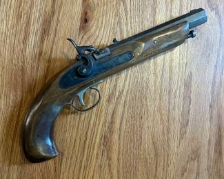 Unmarked Percussion Cap Muzzleloader Pistol — Octagonal Rifled Barrel, Brass Furniture, Reproduction