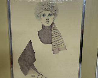 A. Griferi Vintage Mid-Century Portrait Print – Woman with Scarf – Framed Art (American Art Industries)